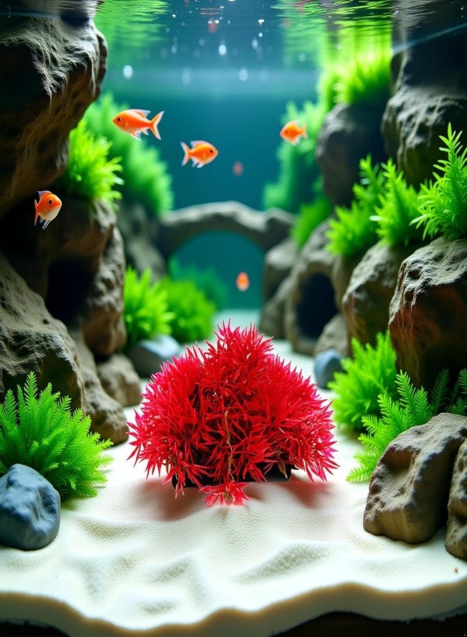 Tnyvm Red Artificial Flowers, Fake Flowers, Artificial Pine with Base Grass Fish Tank Ornament Aquatic Plant Landscape Decor, Aquarium Décor Plastic Plants - Image 5